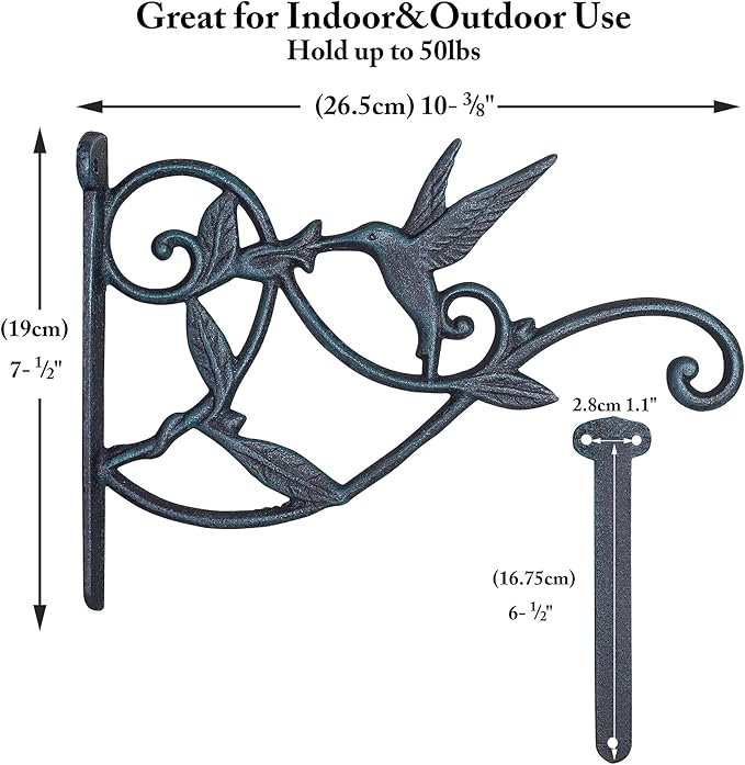 2PCS Plant Hangers Outdoor Heavy Duty Hanging Plant Bracket for Wall Indoor Garden Cast Iron Hummingbird Feeder Hooks Decorative Plant Hooks, Greenish