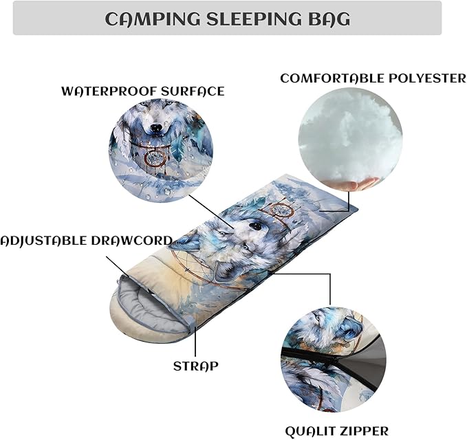 Sleeping Bags for Adults Youth Kids,3D Printing Camping Sleeping Bag for Girls Boys Lightweight Waterproof Cold/Warm Weather Sleeping Bag for 3 Seasons