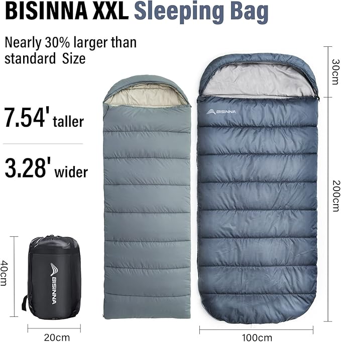 BISINNA XXL Sleeping Bag(90.55"x39.37") for Big and Tall Adults,3-4 Seasons Plus Size Warm and Comfortable Waterproof Lightweight Sleeping Bag Great for Camping Backpacking Hiking Indoor & Outdoor