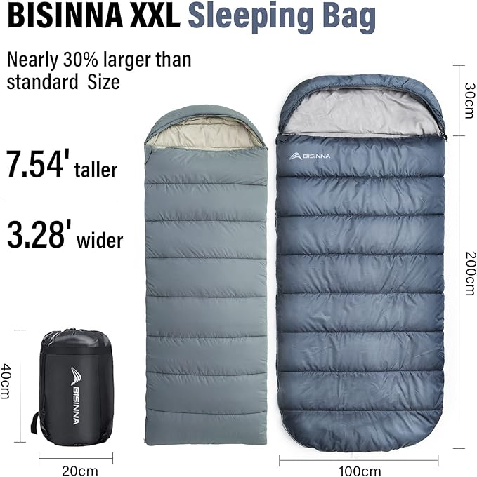 BISINNA XXL Sleeping Bag(90.55"x39.37") for Big and Tall Adults,3-4 Seasons Plus Size Warm and Comfortable Waterproof Lightweight Sleeping Bag Great for Camping Backpacking Hiking Indoor & Outdoor