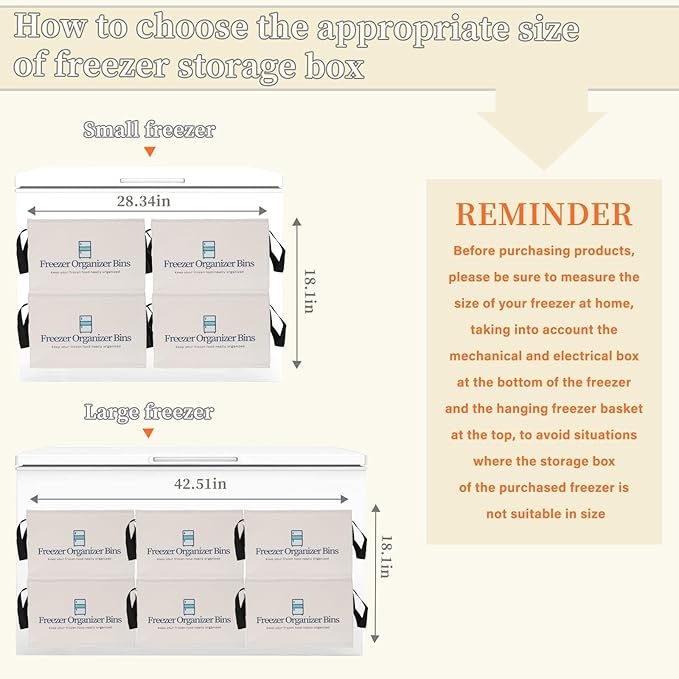 Freezer Organizer Bins, Collapsible Deep Freezer Organizer Bins for 15"x14"x9", freezer Storage Bins with Removable Dividers, Handles (Light Grey, 1 Pack)