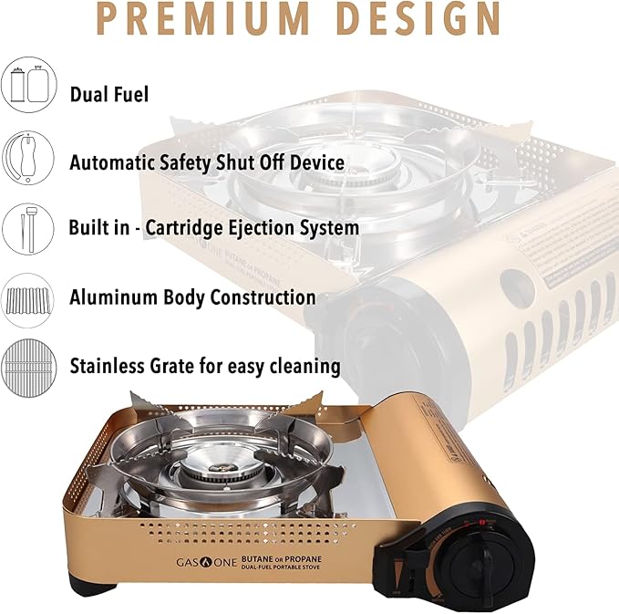 Gas ONE GS-4000P - Premium Dual Fuel Camp Stove with 4 Butane Fuel Cartridge Bundles