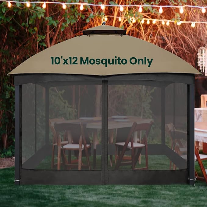 Gazebo Universal Replacement Mosquito Netting, 10' x 12' Outdoor Canopy Net Screen 4-Panel Sidewall Curtain, with Zippers, Easy to Install, Fit for Most Gazebo 10x12 Canopy, Black