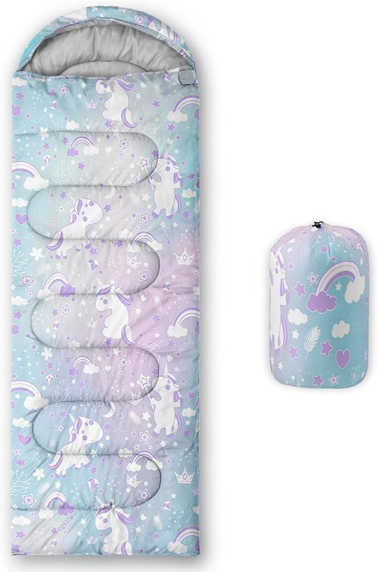 AILONEN Pink Lovely Rabbit Sleeping Bag for Girls Kids Adults,Warm and Cool Weather,Lightweight,Waterproof Backpacking,Cartoon Flowers Printed Bunny Sleeping Bag for Camping