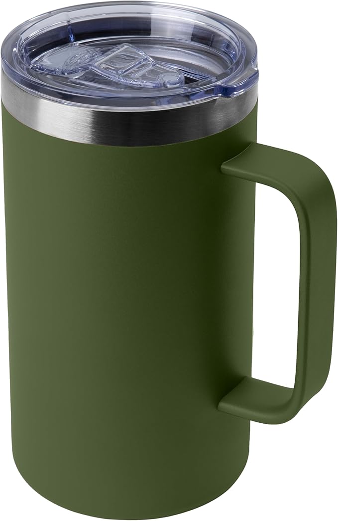 DOMICARE 24oz Mug with Handle and Lid, Stainless Steel Coffee Mug, Reusable Insulated Cup, Travel Mug with Handle, Double Wall Vacuum Coffee Tumbler for Men and Women, Army Green, Pack 1