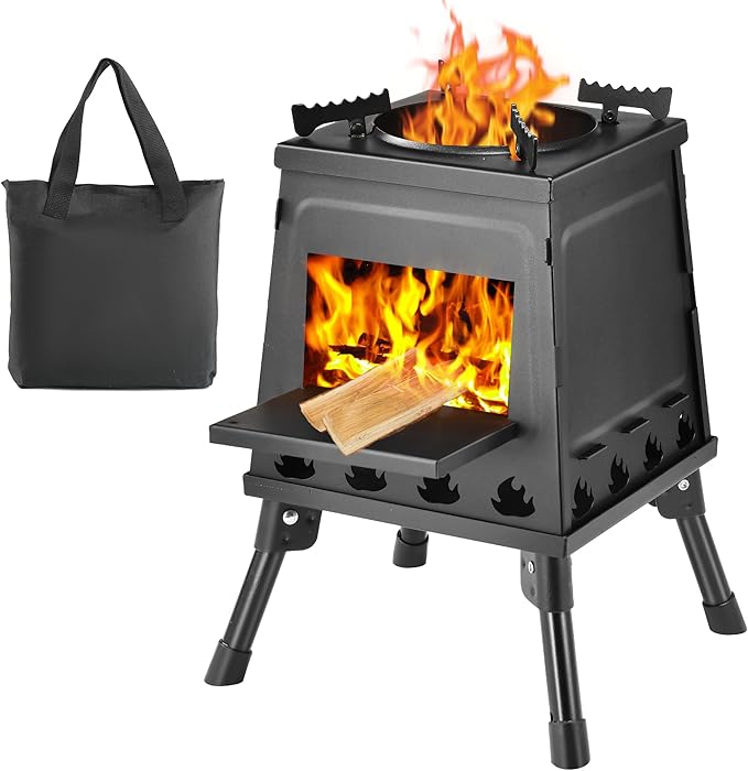 Wood Burning Stove, Camping Wood Stove, Small Portable Cast Iron Wood Stove: Compact Outdoor Cooking Solution with Carrying Bag (Small)