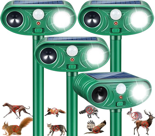 4 Pack Upgraded Ultrasonic Solar Animal Repellent Outdoor,Deer Repellent Devices Motion Detection,Animal Control for Deer Cat Squirrel Rabbit Dog Repeller Waterproof Yard Garden