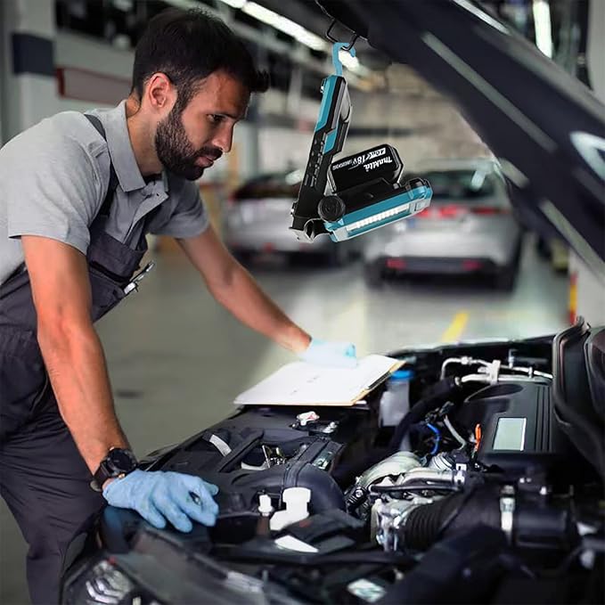 4000Lumens Work Flood Light Cordless, Magnetic Portable Led Work Lights for Job Sites Lighting, Compatible for Makita, Dewalt 20V, Milwaukee 18V m18 Lithium Tool Battery, Blue