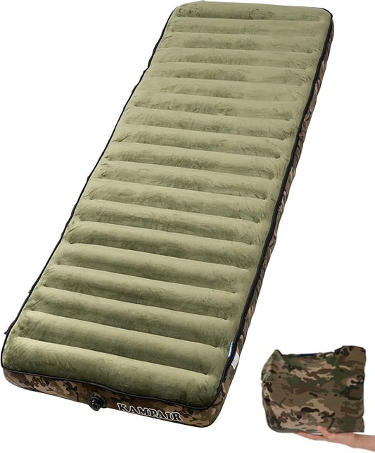 Inflatable Sleeping Pad for Camping, Extra-Thick 4.75" Single Air Mattress with Soft Velvet Top, Machine Washable, Family Lightweight 4-Season Pad for Traveling & Hiking, Green