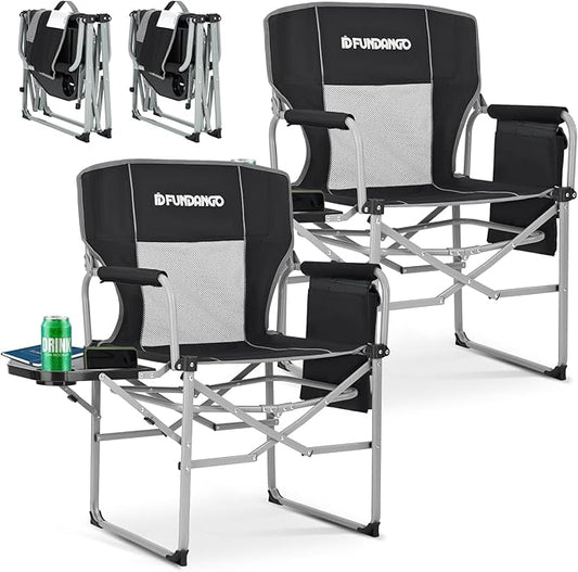 FUNDANGO Camping Director Chair for Adults, Foldable Portable Chair Outdoor Folding for Outside, Backyard, Patio, Lawn, Garden