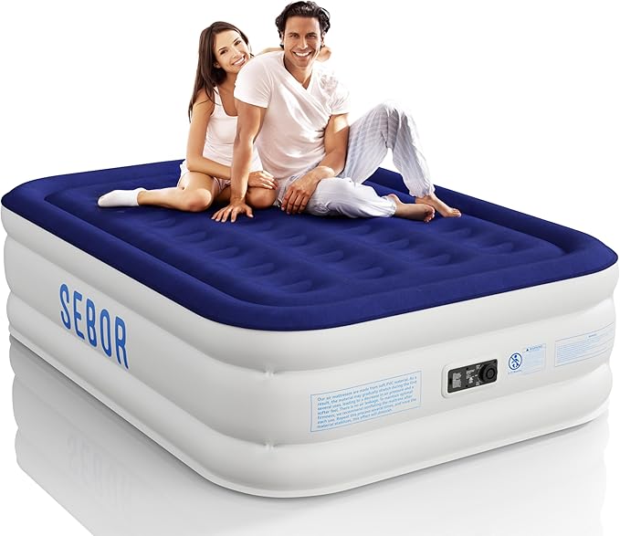 Air Mattress Full with Built-in Pump 18", Comfortable Self-Inflating Air Mattress with High-Speed Pump, Durable Blow Up Mattress Full with Storage Bag for Guests, Camping, Travel