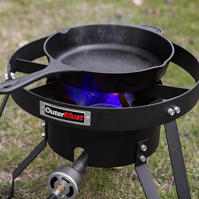 Propane Burner Outdoor Gas Burner for Cooking with Regulator and Cast Iron Braided Holes (single)