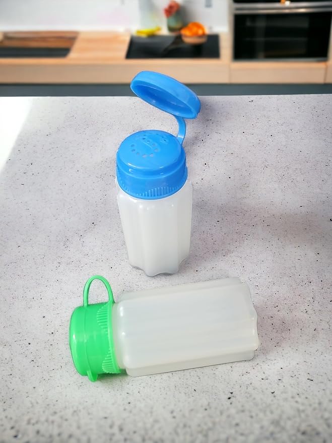 Spill-Proof Flip-Lid Mini Salt & Pepper Shakers | Compact Durable Plastic Travel Spice Dispenser Set for Lunch Bags, Camping & Outdoor Cooking | Blue, Green, Pink & Purple (2 Pair)