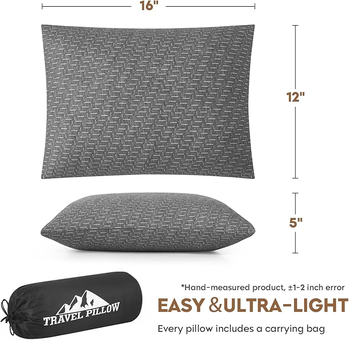 Small Shredded Memory Foam Pillow, Camping Pillow Travel Pillow - Compressible Medium Firm, Breathable Cover, Ideal Backpacking Hiking, Airplane and Car