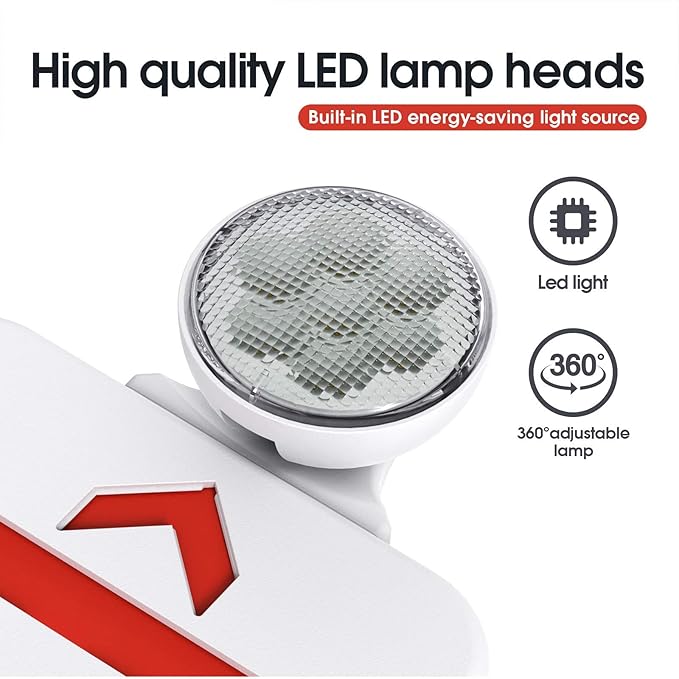 Red Led Exit Sign Emergency Light Combo Adjustable Two Head, Double Sided and Battery Backup Exit Light, Contractor Select, AC 120/277V (4 Pack)