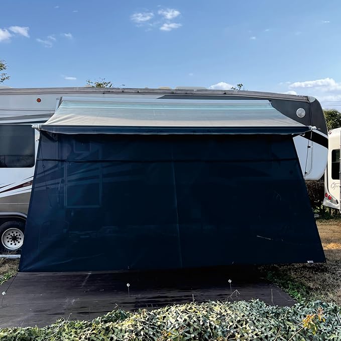 RV Awning Sun Shade Screen 8'x16'3''(Fit for 17' Awning),Black Mesh Shade Screen with Zipper,Universal Trailer Camper Awning Screen with Complete Kits,Improves Shadow and Privacy.