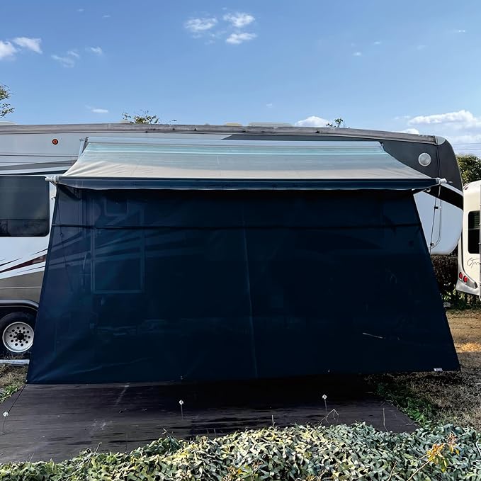 RV Awning Sun Shade Screen 8'x15'3''(Fit for 16' Awning),Black Mesh Shade Screen with Zipper,Universal Trailer Camper Awning Screen with Complete Kits,Improves Shadow and Privacy.
