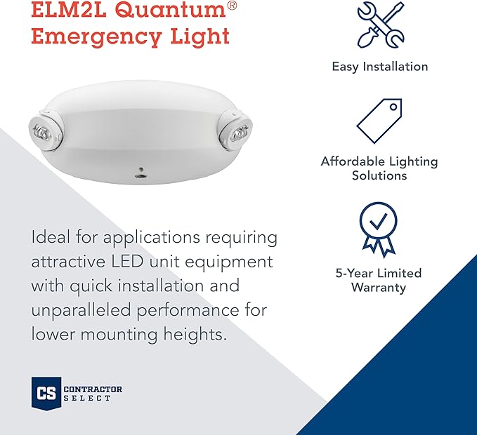 Lithonia Lighting Quantum Emergency Light, Contemporary Commercial LED Emergency Lights with 2 Aimable Lamp Heads, Ceiling or Wall Mount, White Thermoplastic, 120/277V Dual Voltage (ELM2L M12)