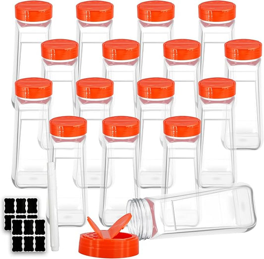 16 Pcs 32 oz Plastic Spice Jars with Black Shaker Cap Large Bottle Empty Powder Storage Containers Reusable Seasoning Shaker for Kitchen Cabinet Salt Herbs Storing