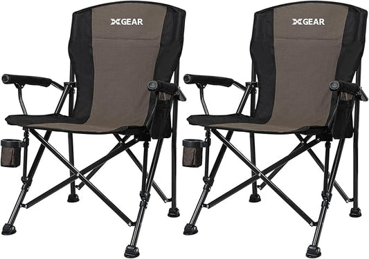 XGEAR Camping Chair Hard Arm High Back Lawn Chair Heavy Duty with Cup Holder, for Camp, Fishing, Hiking, Outdoor, Carry Bag Included