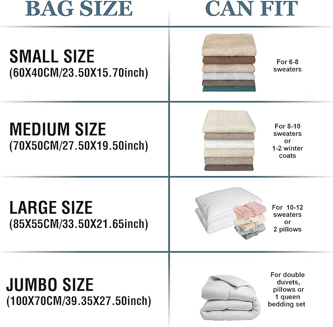 10 Pack Vacuum Storage Bags with Pump, 5 Jumbo and 5 Large Space Saver Vacuum Storage Bags, Vacuum Seal Bags for Clothing, Comfoters, Pillows, Blanket, Bedding