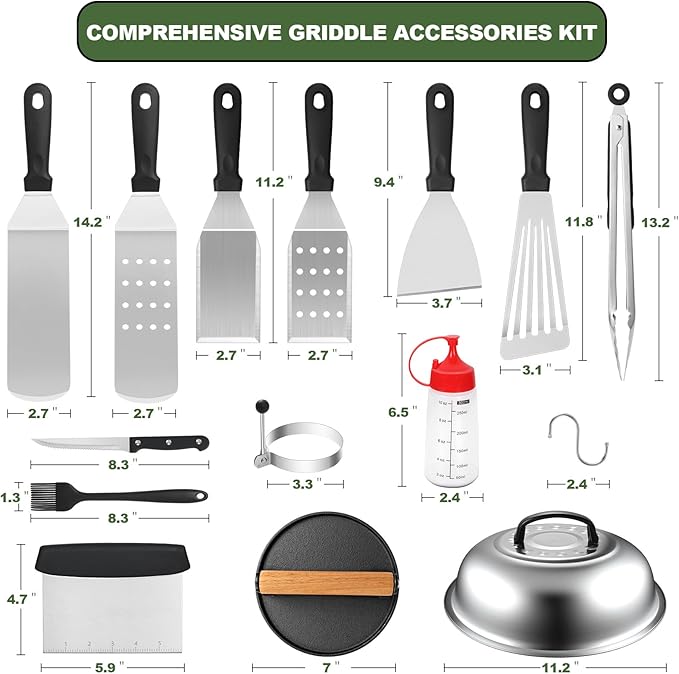 Griddle Accessories Set of 30, Flat Top Grill Accessories Set for Blackstone and Camp Chef, Grill Spatula Set with Enlarged Spatulas, Basting Cover, Scraper for Outdoor BBQ