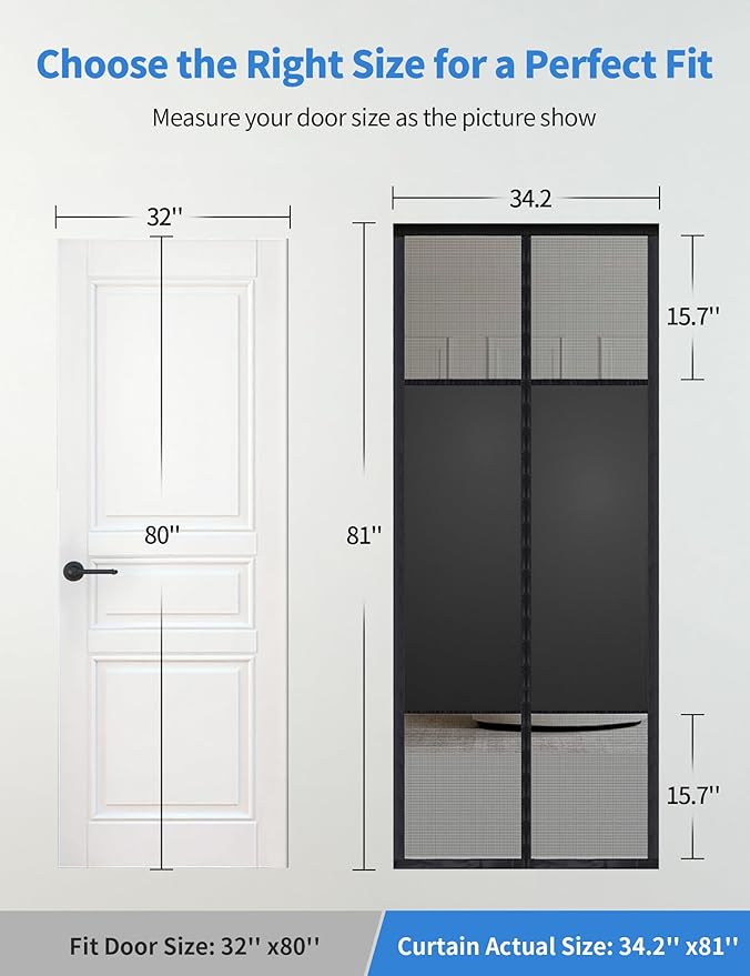 Magnetic Screen Door with Privacy Protection, PET Mesh Screen Fit for Door Size 32x80 Inch, Pet Friendly Screen Curatin for Doorway to Keeps Bugs Out