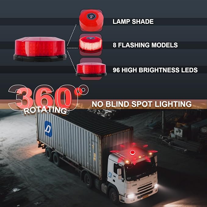 Red Beacon Lights, Magnetic Beacon Light, LED Rooftop Strobe Emergency Flashing Warning Beacon Lights with Magnetic for Trucks Vehicles Tractor Forklifts Snow Plow Boat Trailer Car Bus ATV SUV