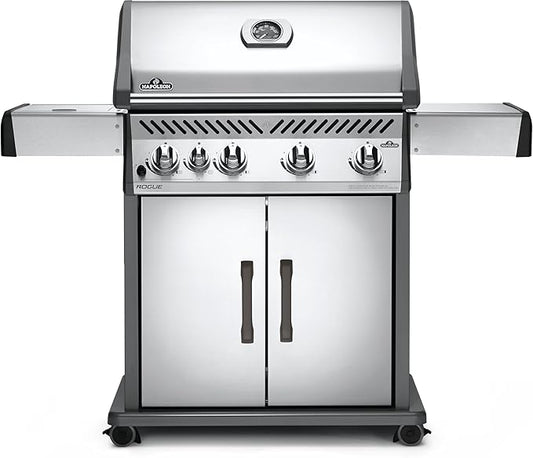 Napoleon Rogue 525 Natural Gas Grill with Range Side Burner, Stainless Steel, Durable 4-Burner Cooking