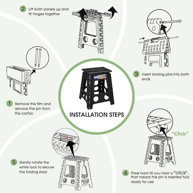 ACKO Folding Step Stool Foldable 16 Inch Stools for Adults and Kids, Plastic Stools Tall 400 lbs Capacity, Collapsible Stool for Kitchen Stepping Foot Stool with Handle, Dot Black,1 PC