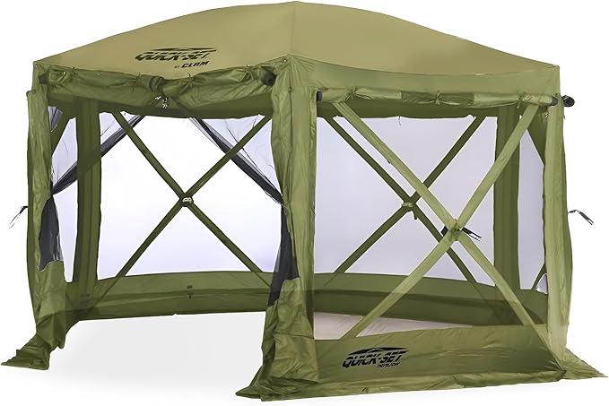CLAM Pop Up Screen Tent, Outdoor Camping Gazebo Canopy, Pavilion, 12.5', Green - Heavy-Duty Portable Screened Shelter with Netting for Beach, Patio, and Backyard