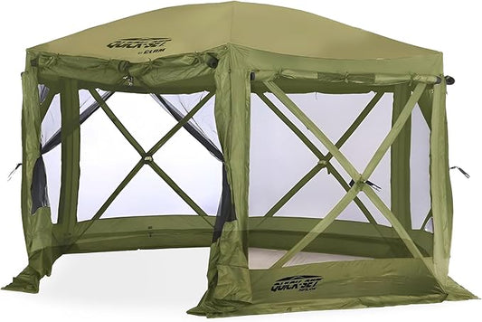 CLAM Pop Up Screen Tent, Outdoor Camping Gazebo Canopy, Pavilion, 12.5', Green - Heavy-Duty Portable Screened Shelter with Netting for Beach, Patio, and Backyard