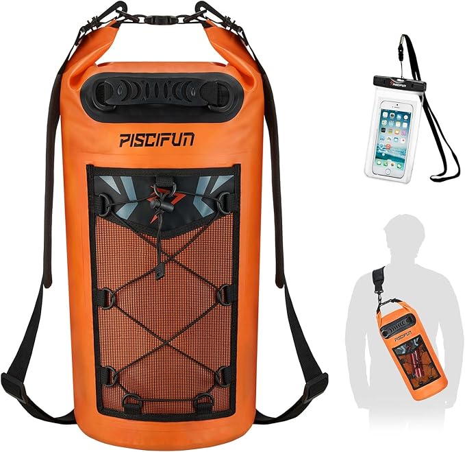Piscifun Dry Bag, Waterproof Floating Backpack 5L/10L/20L/30L/40L with Waterproof Phone Case for Boating, Kayaking, Fishing