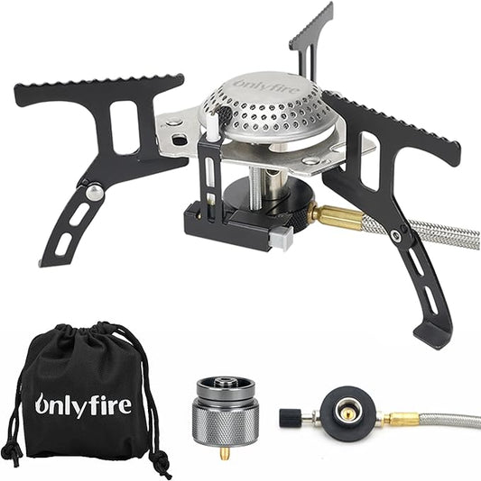 ONLYFIRE Portable Camping Gas Stove, Backpacking Camp Stove with Piezo Ignition, 1LB Propane Adapter, Mini Camp Stove with Carry Bag for Outdoor Cooking, Picnic, Camping and Hiking, GS333