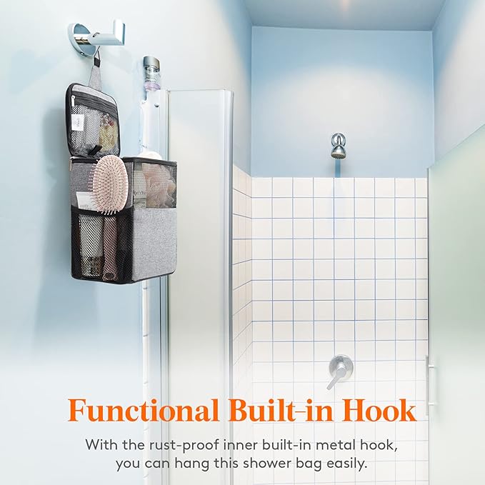 Lifewit Mesh Shower Caddy Bag Portable College Dorm Room Essentials Caddy Tote Basket for Bathroom, Gym, Travel, Camping Quick Dry Hanging Shower Organizer Toiletry Bag for Women Wen, Medium, Gray