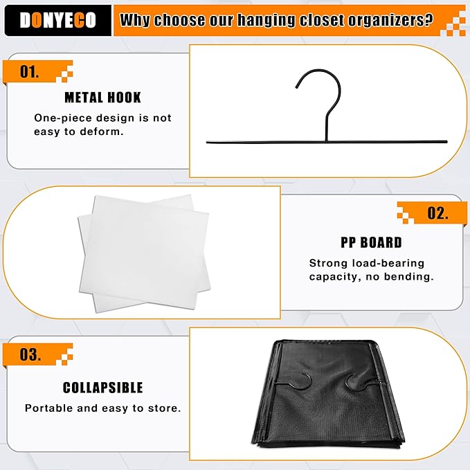 Hanging Closet Organizer and Storage 6-Shelf, Easy Mount Foldable Hanging Closet Wardrobe Shelves, Clothes Handbag Shoes Accessories Storage, Washable Oxford Cloth Fabric, Black