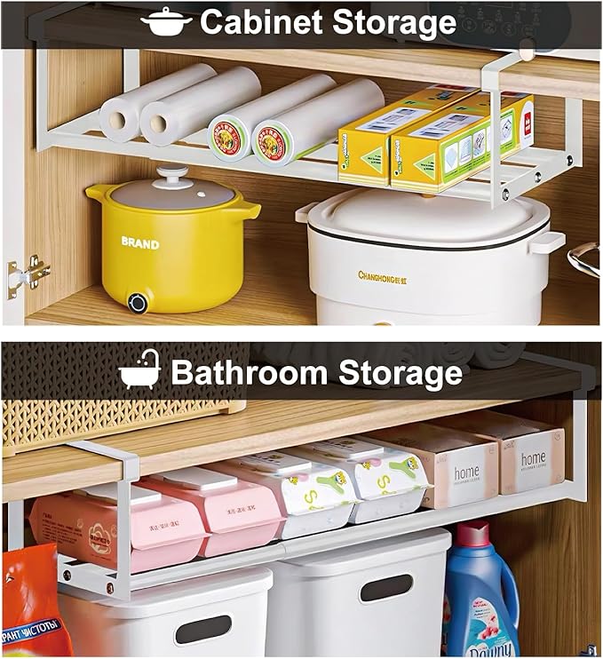 Expandable Shoe Rack Organizer - Adjustable Shoe Rack & Under Cabinet Shelf - for Shoe or Clothing Storage and Organization, Under Shelf Storage (Black,4 Pcs)