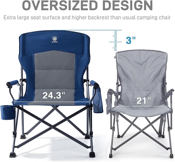 EVER ADVANCED Oversized Folding Camping Chair for Adults, Heavy Duty Lawn Chair with Side Pockets, Portable Collapsible Quad Chair for Outside, Support Up to 500lbs