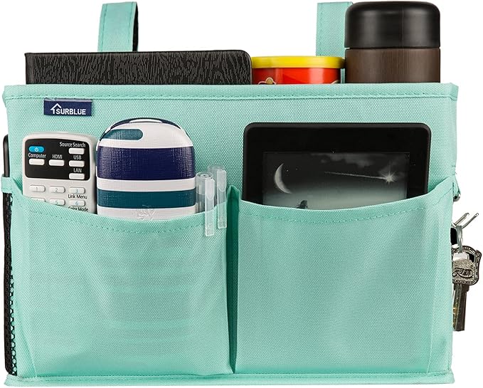 Surblue Caddy Hanging Organizer Bedside Storage Bag for Bunk and Hospital Beds, Green, Small