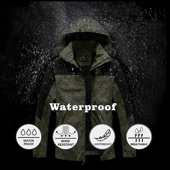 GIISAM Rain Jacket for Men, Mens Waterproof Raincoat Lightweight Rain Jackets Outdoor Rain Coat Windbreaker with Hood