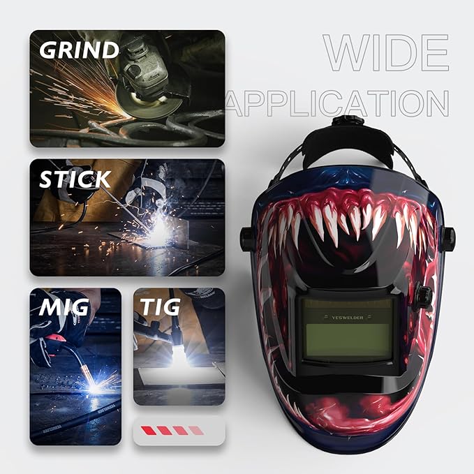 YESWELDER Auto Darkening Welding Helmet, Blue Light Blocking, 1/1/1/1 True Color Solar Powered Welding Hood with 2 Arc Sensors, Wide Shade 3.5/9-13 Welder Mask for TIG MIG ARC and Grind