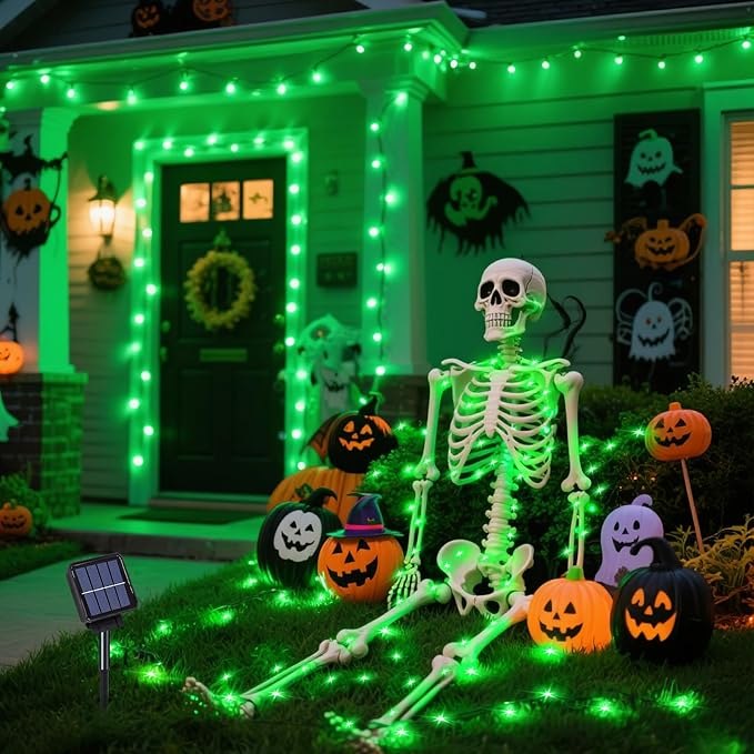 ANGMLN Green Solar String Lights Outdoor, 200 LEDs 8 Modes Waterfall Fairy Bunch Lights Outdoor Waterproof, Green Halloween Decor, Christmas Tree, St Patrick Decorations for Outside Tree Yard