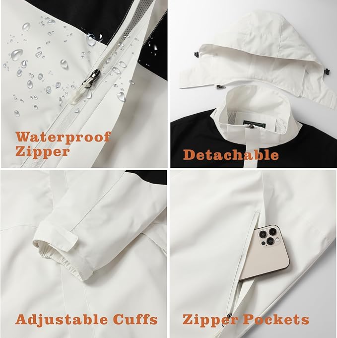 GIISAM Rain Jacket for Men, Mens Waterproof Raincoat Lightweight Rain Jackets Outdoor Rain Coat Windbreaker with Hood