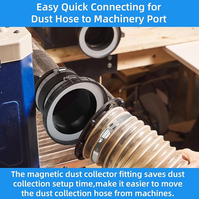 4 Inch Dust Collection Fittings for Magnetic Dust Collection Coupler,Steel Ring Receiver Dust Collector Steel Port w/Dust Control Flex Cuff,Quick Connect to Drum Sander Planer