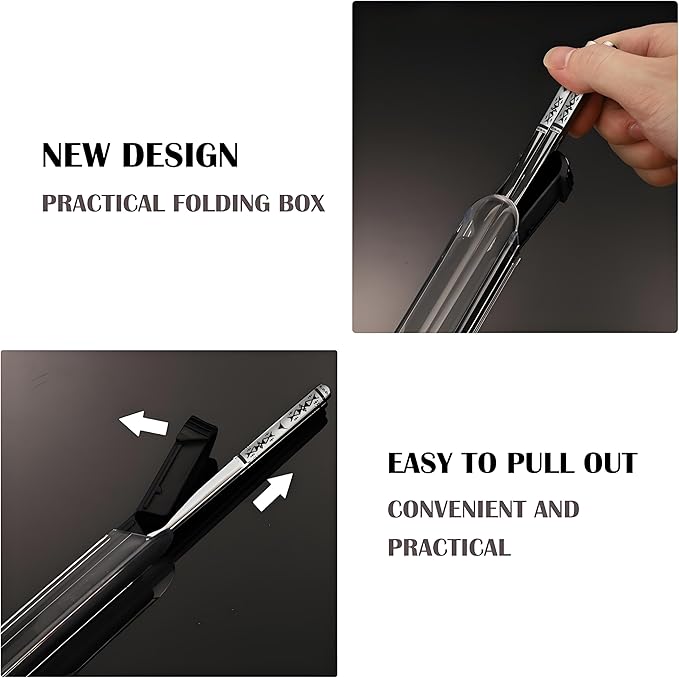 Metal Chopsticks Reusable 1 Pair Stainless Steel Travel Chopsticks Dishwasher Safe Square Lightweight Non-Slip Chop Sticks with case(Silvery)