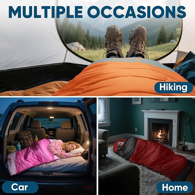 PTEROMY Sleeping Bags for Adults, Lightweight Water Resistant Backpacking Camping Sleeping Bag for Warm Cold Weather, Camping Essentials for Hiking Outdoor Travel