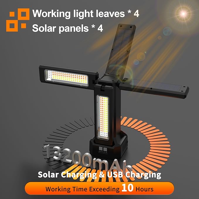 13200mAh Rechargeable Solar Work Light with Folding Stand and Carrying Bag, AODOO 8000 Lumen Cordless Camping Light, White/Warm/Nature White/RED(SOS) with Detachable Tripod