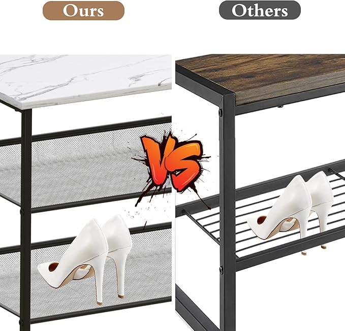 Garden 4 you 3 Tiers White Marble Shoe Rack,Freestanding Organizer Multi-Purpose Adjustable Flat and Slant Storage Rack Shoe Shelf, High Heels Potted Plant for Entryway Hallway Living Room Closet