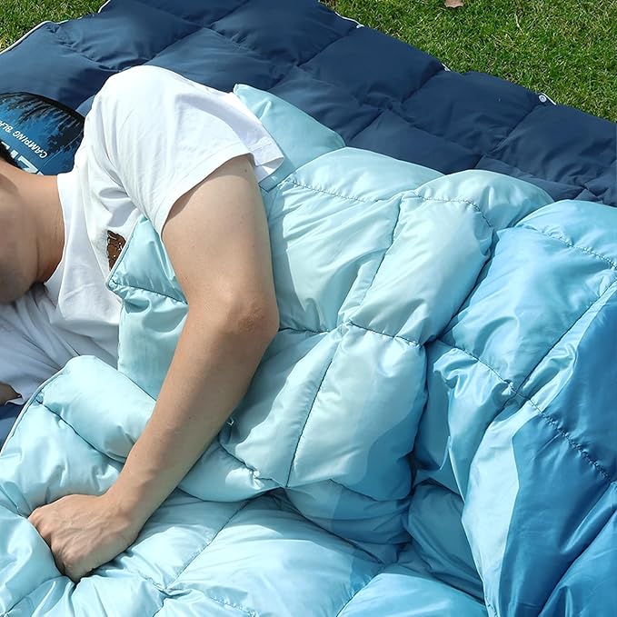 zzlamb Puffy Down Camping Blanket Water-Repellent, Down Throw Travel Blanket Portable for Outdoor, Light Warm Quilt for Couch Plane Car Theater Stadium Picnic RV Backpacking Hammock
