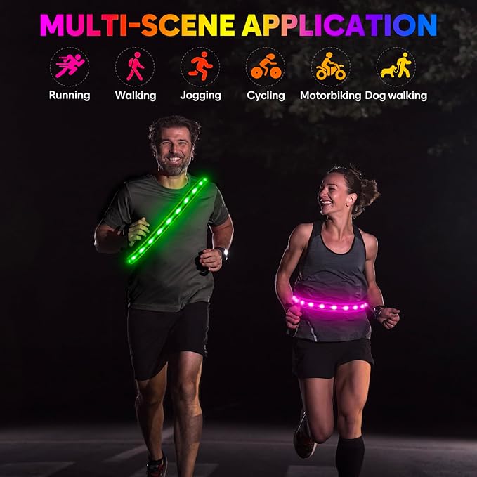 Illumifun LED Running Belt - USB Rechargeable Light Up Sash, High-Visibility Elastic Waistband Light for Running Cycling Hiking Camping Nighttime Activities